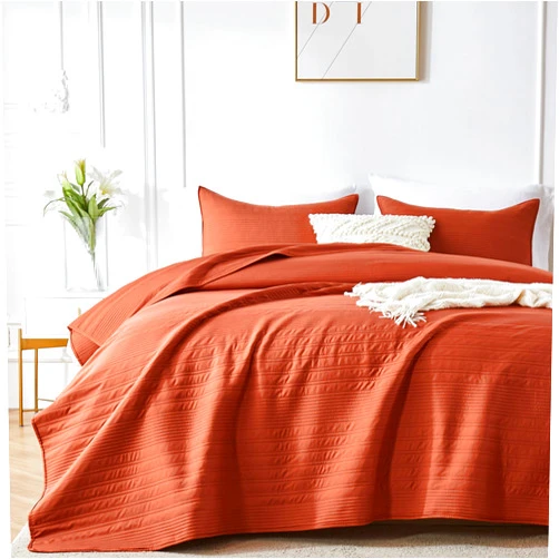 inron Twin Size Quilt Bedding Set, Twin Burnt Orange Striped Pattern Bedspread, Lightweight Comfortable Microfiber Coverlet for All Seasons, 2-Piece Set Includes (1 Quilt and 1 Pillow Shams)