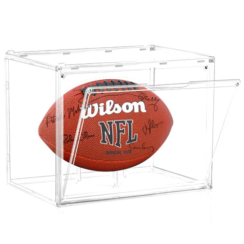 KKU Football Display Case, KKU Acrylic Clear Football Case Full Size with Magnetic Door, Professional Memorabilia Football Display Boxes Football Holder Dust and UV Protection
