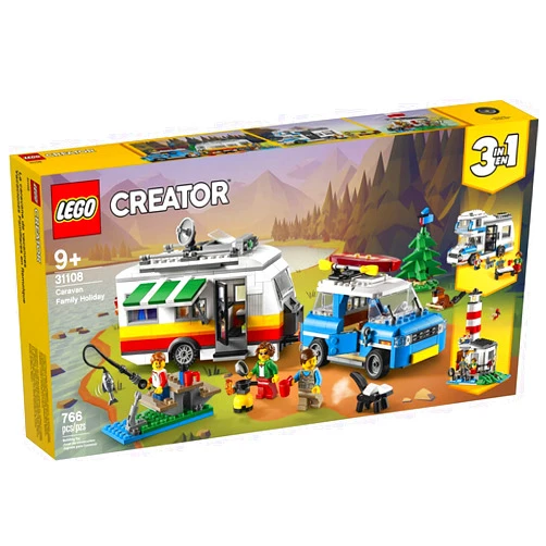 LEGO Creator 3in1 Caravan Family Holiday 31108 Vacation Toy Building Kit for Kids Who Love Creative Play and Camping Adventure Playsets with Cute Animal Figures (766 Pieces)