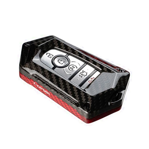 Three T Carbon Fiber Remote Key Fob Cover Case Shell Holder for Ford Mustang/Edge/Ecosport/For F-150 For F-250 2018-2020, For Lincoln Corsair/Aviator/Continental/Navigator 2020-2021, Black + Red