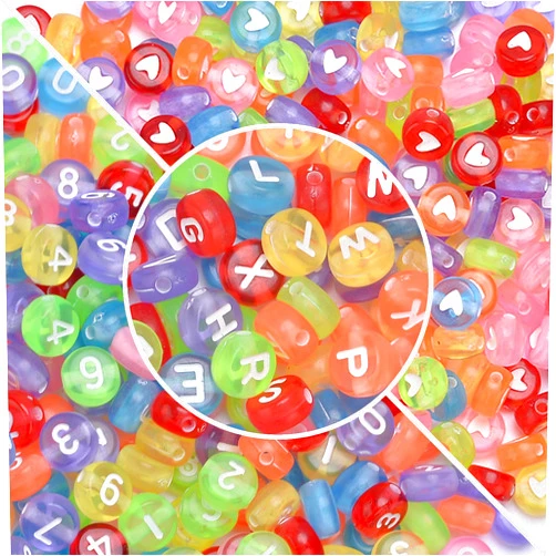 Dulzod 800pcs Letter Beads Multi-Colored Mixed Round Acrylic Number Beads 4x7mm Alphabet Letter Heart Beads for Bracelets Making DIY Bracelets