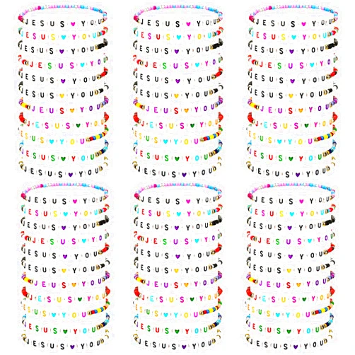 Huquary 72 Pcs WWJD Bracelets Jesus You Christian Bracelets Bulk, Beaded Friendship Bracelet for Women Kid Colorful Religious Bracelets Inspirational Reminder Jewelry Gift(Jesus)