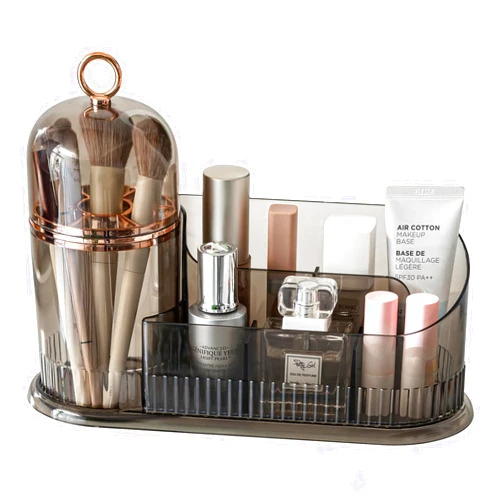 CANITORON Makeup Organizer for Vanity,Skincare Organizer with Makeup Brush Holder Organizer,Partitioned Storage Cosmetic Display Cases,Makeup Case for Bedroom Countertop and Bathroom Storage.CB-Gray