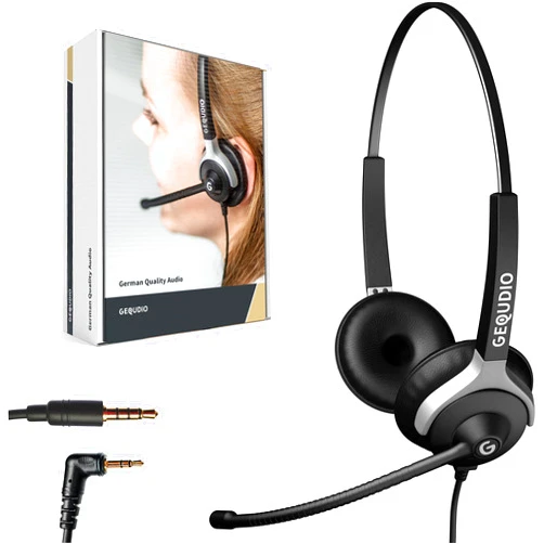 GEQUDIO Wired Headset with 2.5mm and 3.5mm Jack - Including Two Cables, Replacement Ear Pads, Microphone Cover - Lightweight (Duo)