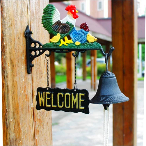 DOGOU Iron Cast Door Bell Antique, Family of Chicks, Wall Decor Ringing Doorbell for Front Yard Gazebo, Weatherproof Dinner Bells