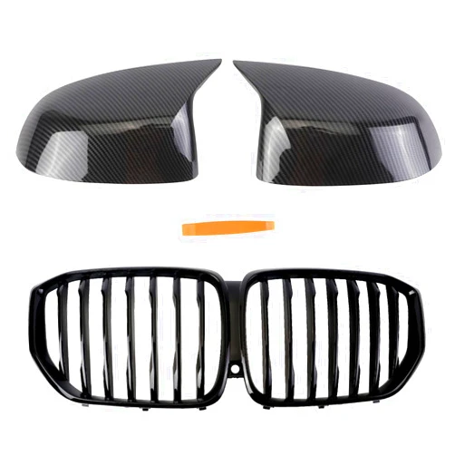 BILLDIO G05 Glossy Black Kidney Grill and Carbon Fiber Side Mirror Cover Caps Compatible With 2019 2020 2021 2022 2023 X5 G05