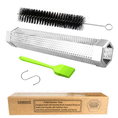 LOVEERCT Pellet Smoker Tube 12in Stainless Steel BBQ Smoke Tube for Hot or Cold Smoking 5 Hours of Billowing smoke,Stainless Steel Pellet Smoker Tube for All Grill or Smoke Tube for Pellet Smoker