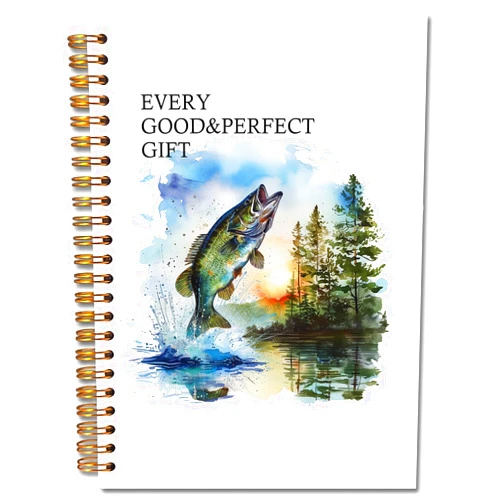JINYO Bass Fish Christian Notebook for Men, Bass Fishing Journal Log Book, Gifts for Fishing Lovers Women Men, Nautical Lake Spiral Notebook 5.5x8.3 Inch
