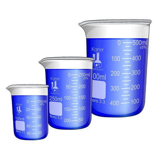 Karter Scientific Glass Low Form Beaker Set, 3.3 Boro. Glass, Double Scale, 3 Sizes - 100, 250, and 500ml, Karter Scientific 214T6