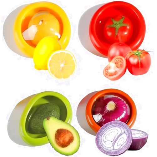 MONEBI 2024 New Silicone Fruit Storage Box,Fruit and Vegetable Anti-Oxidation Storage Box, Silicone Fruit Storage Containers For Fridge, Reusable Food Saver for Avocado Tomato Onion Lemon (4pcs)