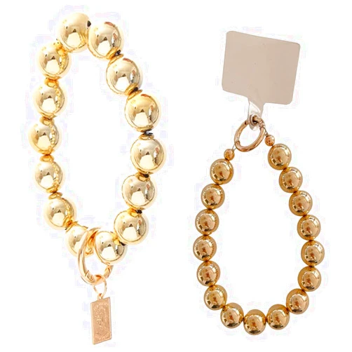 Aulzaju Phone Wrist Strap Cellphone Lanyard Acrylic Bead Bracelet Phone Chain with Phone Tether Tabs,Luxury Handmade Stylish Strap Holder Keychain for Women Girls Anti-Lost Phone Charm Gold