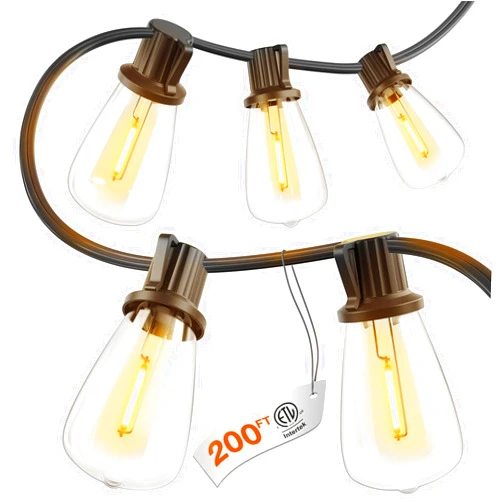 KYY 200FT Outdoor String Lights Waterproof LED Patio Lights with Shatterproof 64(4 Spares) Edison ST38 Bulbs Durable Dimmable Hanging for Outside Garden Porch Deck Bistro Backyard Events 2200K