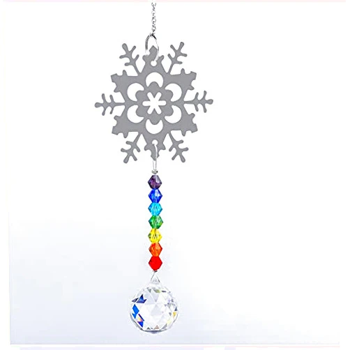 Sunsoar Snowflake Crystal Suncatcher with Color Beads, Crystal Hanging Ornament Rainbow Maker for Window Garden Car Pendant Xmas Tree Decor (C)