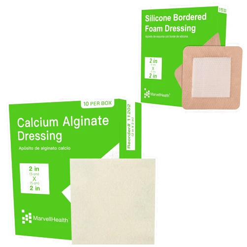 MarvellHealth Calcium Alginate Dressing & Silicone Bordered Foam Dressing, Highly Absorbent, Soft & Conformable