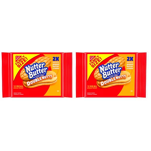 Nutter Butter Double Nutty Peanut Butter Sandwich Cookies, Family Size, 15.27 oz (Pack of 2)