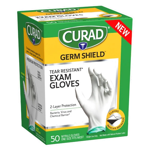 Medline CURAD Shield Nitrile Exam Gloves, Disposable Gloves are Tear Resistant, One Size Fits Most (50 Count), Can be used as medical gloves, cleaning gloves, or for home improvement tasks