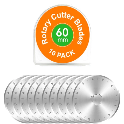 Kingsource SKS-7 Titanium Coated 10 Packs 60mm Pack Rotary Cutter Blades Replacement for Fits Olfa, Fiskar, Martelli, Truecut Cutter Patchwork Tool, Perfect for Cuts Fabric, Sewing, Leather and Paper