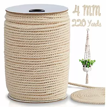 MATICAN Macrame Cord 4mm x 220 Yards, Macrame Rope, Natural Cotton Macrame String for Crafting Macrame Supplies, Plant Hangers, Knitting