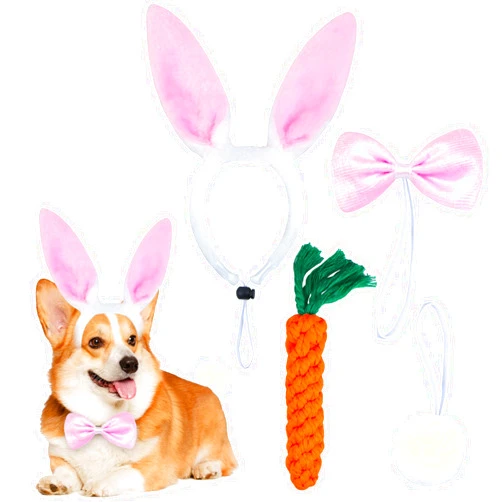 GOYOSWA 4 PCS Easter Dog Outfit Clothes Dog Bunny Ears Dog Bowtie Dog Bunny Tail Easter Costume for Small Medium Large Dogs (Pink Bunny & Carrot Toy)
