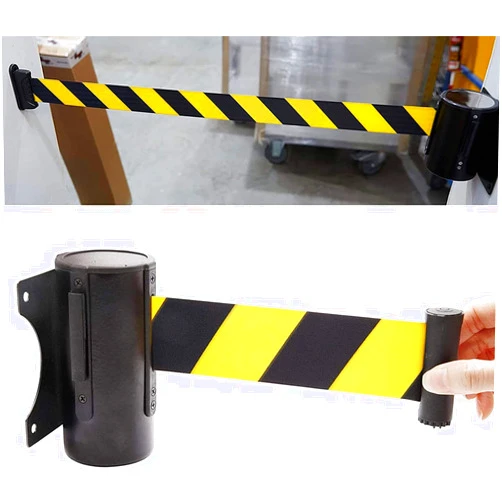 PRABOS Retractable Wall Mount Caution Belt - 2M/3M/5M/ Wall Mount Security Belt -Indoor and Outdoor Do Not Cross Tape for Crowd Control Barriers and Line Dividers