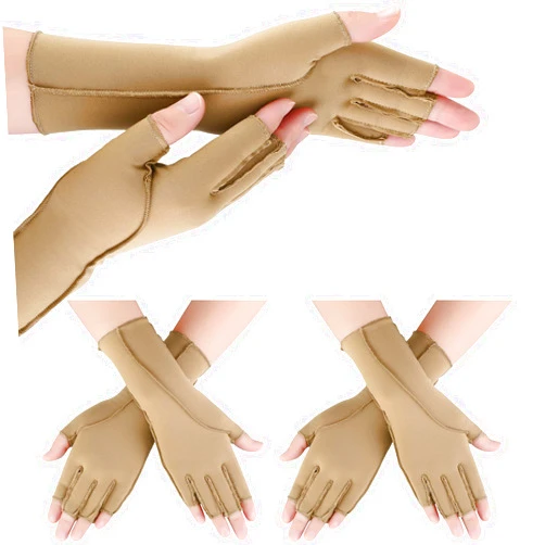 Janmercy 3 Pairs Arthritis Compression Gloves for Women and Men Carpal Tunnel Pain Relief, Rheumatoid, Swelling Tendonitis(Large,Nude)