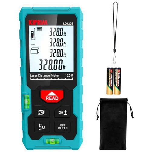 Kiprim Laser Distance Measure High Accuracy 393ft LD120E Laser Tape Measure 120M Compact Laser Measurement Tool with Larger Backlit LCD Display,ft/m/in Switching,Bubble Level