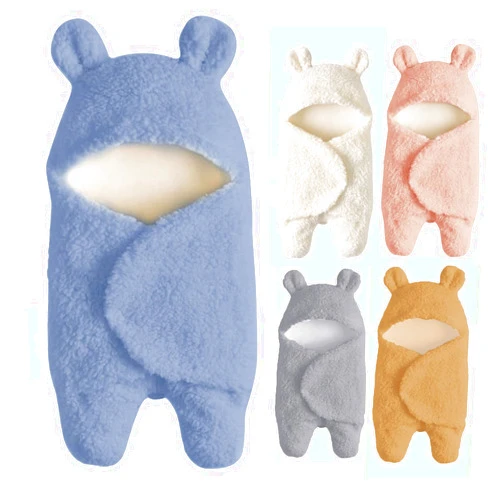 Nunibum Baby Swaddle Blanket Boys Girls Cute Bear Plush Essential Receiving Blanket Ultra-Soft Newborn Registry Sleeping Wraps for Infant 0-6 Months - Blue