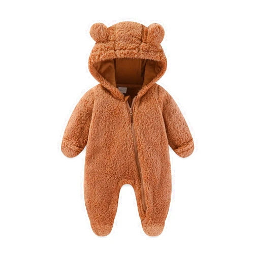 UVIPC Newborn Baby Fleece Footie Snowsuit Winter Onesie Cartoon Bear Warm Hooded Outfits for Girls Boys