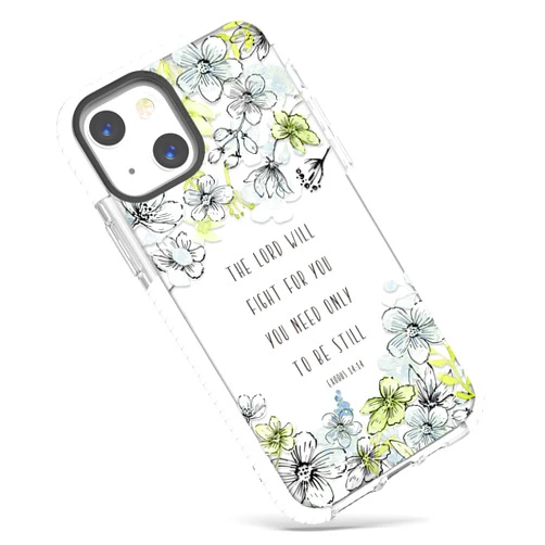 Frepstudio iPhone 15 Bible Verses Clear Cute Case for Girls Women,Blue Floral Inspirational Scripture Christian Quotes Exodus 14:14 Soft Protective Case Compatible with iPhone 15