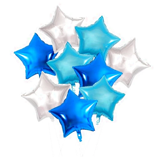 HSHRYY Blue Silver Foil Star Balloons, 18 Inches Star Foil Balloons for Helium, 9 pcs Blue Silver Helium Birthday Balloons, Party Foil Balloon Set for Graduation Wedding Birthday Party Decorations