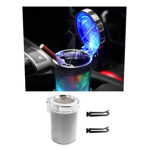 Dickno Car Ashtray with Blue LED Light, Smell Proof Smokeless Auto Ashtray with Lid, Portable Mini Car Trash Can, Universal Vehicle Cup Holder Air Vent Ashtray for Car Home Office (Colorful)