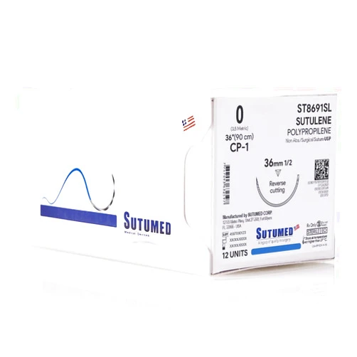 S Sutumed Corp Sutumed SUTULENE Non-Absorbable Polypropylene Surgical Suture USP Size 0, 1/2 36mm Reverse Cutting Needle, 30 Inches (76 cm), 12 Count