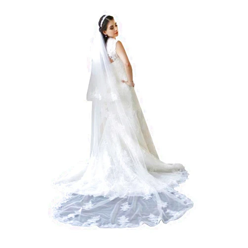 Kelaixiang 2T 2 Tiers Lace Appliqued Chapel Cathedral Bridal Veils