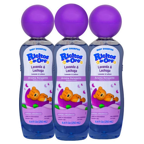 Ricitos de Oro Lavender Baby Shampoo, Children Cleansing Shampoo with Natural Lavender, Formulated for Babies, 3-Pack of 8.45 FL Oz Each, 3 Bottles