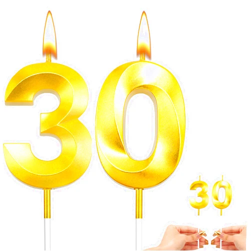 Karyllena 30th Birthday Candles Gold 30th Birthday Cake Topper Happy 30th Birthday Decorations Number Candles for Cake 30th Birthday Decorations for Him Her Gold Birthday Candle Candles for Cake Candles