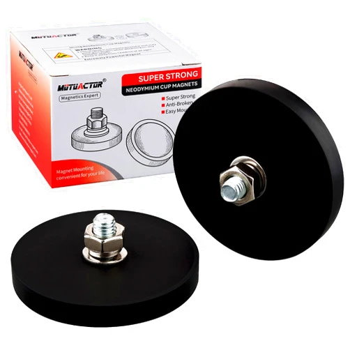 MUTUACTOR Strong Magnets Heavy Duty,2.59” 60lbs Neodymium Cup Magnet with M8 Male Stud,2Pack Rare Earth Magnets Mounting for Off-Road Vehicle Lighting Led Working Signal Lights Antenna Garage Tools