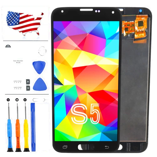 A-MIND TFT Material Screen Replacement for Samsung Galaxy S5 G900 G900A G900P G900V G900T G900R4 G900F G900H LCD Display Touch Assembly Matrix Replacement Parts Sensor Digitizer Glass Kit (TFT Black)