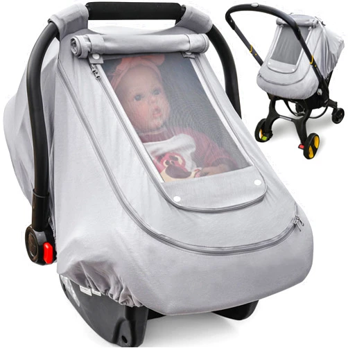 YVMVDV Baby Car Seat Cover for Summer,100% Organic Cotton Carseat Cover for Babies,Infant Car Seat Cover Canopy for Boys& Girls, Lightweight & Breathable (Gray)