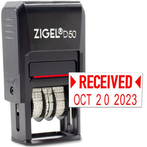 ZIGEL D50 Date Stamp with Received - Self Inking Date Stamp - Red