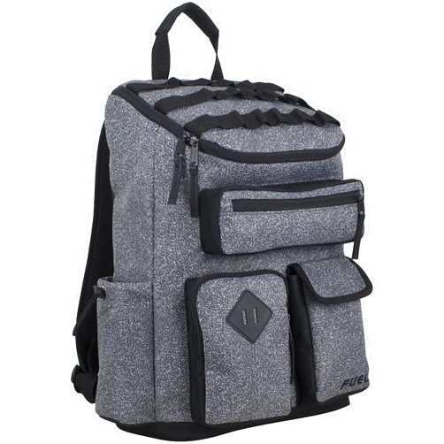 FUEL Multi-Pocket Cargo Travel Backpack Luggage Bag with Top-Loader Entry, Gray Static Dots/Black