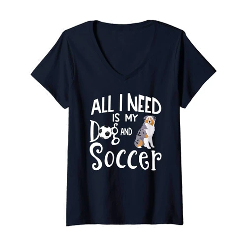 Australian Shepherd Dog Gifts Dog Lover Soccer Womens Australian Shepherd Dog Soccer Player Gift Team Players V-Neck T-Shirt