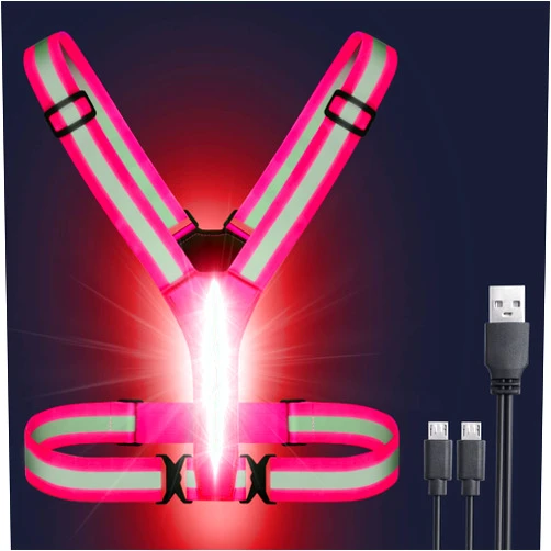 Todoxi Led Running Reflective Vest, High Visibility Night Running Gear Light Up Running Vest for Walking at Night Rechargeable Adjustable Led Vest for Runners Walkers Men Women (Pink)