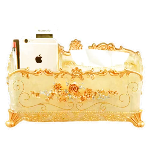 Easycomf Toothpick Automatic Holder Dispenser Qtip Holder Vanity Unique Decorative Cute Vintage Box Set Kit For Restaurant Table Appetizer Kitchen Bar Home Parties (With Tissue Box(Champagne Gold))