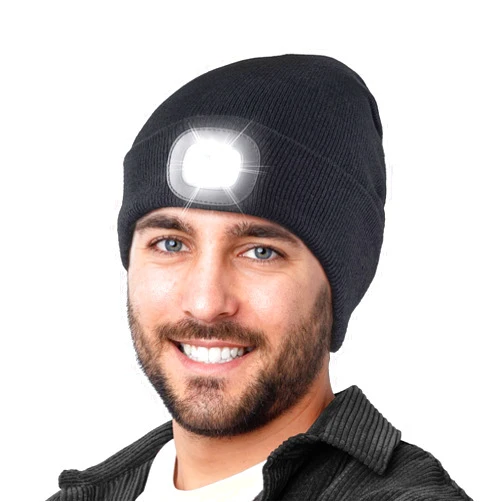 Tutuko Unisex Beanie with Light, USB Rechargeable LED Headlamp Cap, LED Hat with Flashlight, Gifts for Men Women Dad