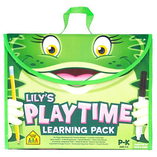 School Zone - Lily's Playtime Activity Learning Pack - Ages 3-5, Preschool, Kindergarten, Workbook, Flash Cards, Cut & Paste, Tracing, Mazes, Search & Find, Carrying Case, Pencil & Wipe-Clean Marker