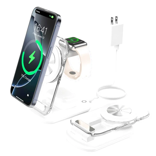 Mukiya 3 in 1 Magnetic Wireless Charging Station for Apple Devices, Fast Foldable Travel Mag-Safe Charger Stand with Night Light for iPhone 16 15 14 13 12 Series, Apple Watch/AirPods Pro