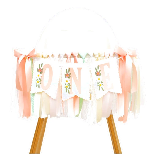 LINGANA Wildflower Highchair Banner - Flower Fairy First Birthday High Chair Banner, Wild One Flowers 1st Birthday Decorations for Party, Anniversary, Cake Smash, Photo Prop