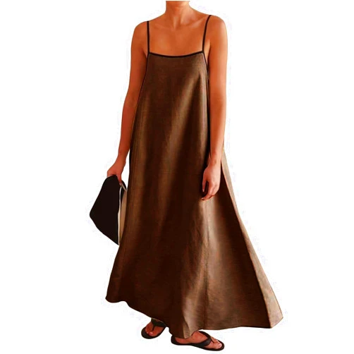 LGSMOUR Spaghetti Strap Maxi Dresses for Women 2024 Cotton Linen Dress Solid Party Club Cocktail Beach Dress Sexy Flowy Dress