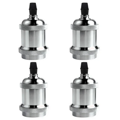 DiCUNO E26 Edison Vintage Lamp Socket, Retro Pendant Lamp Holder, Light Sockets Replacement, Antique Look for Industrial, Decorative, DIY Lighting, 600℃ Heat Resistant, 4 Packs (Chrome Color)