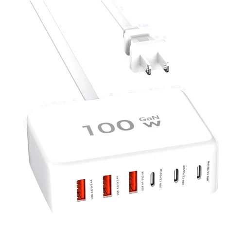 LKBeau 100W GaN 6 Port USB C Charging Station Hub Block Wall Charger Power Strip Adapter Plug Cube for iPad iPhone 16 15 14 13 12 11 Pro Max Pixel Note Galaxy